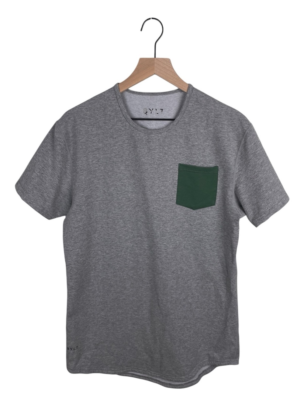 BYLT Drop Cut Short Sleeve Lux Shirt Contrast Pocket Tee Size Medium Grey Green